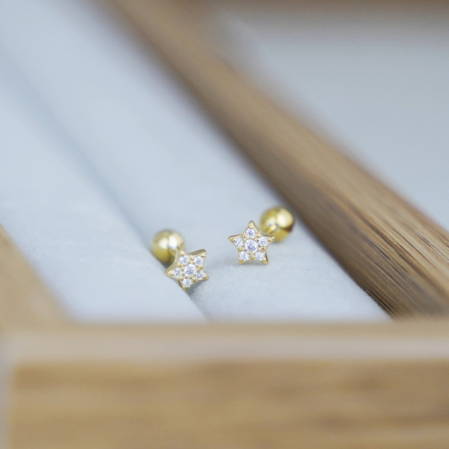 Sterling Silver Mini Shiny CZ Star Barbell Bead Ball Screw Back Earrings 3 Tones - sugarkittenlondon