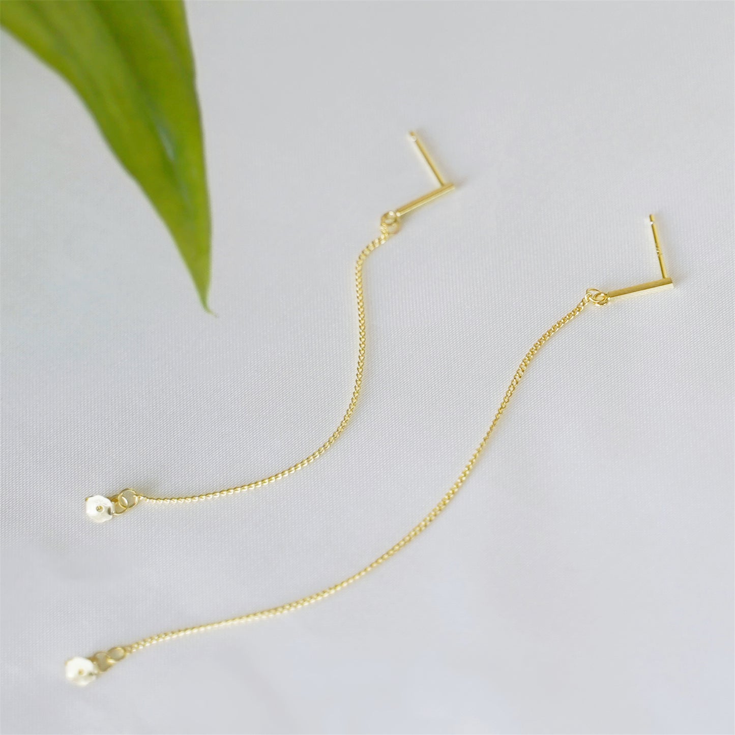Gold on Sterling Silver Asymmetrical Line Bar Chain Biker Drop Jacket Earrings - sugarkittenlondon