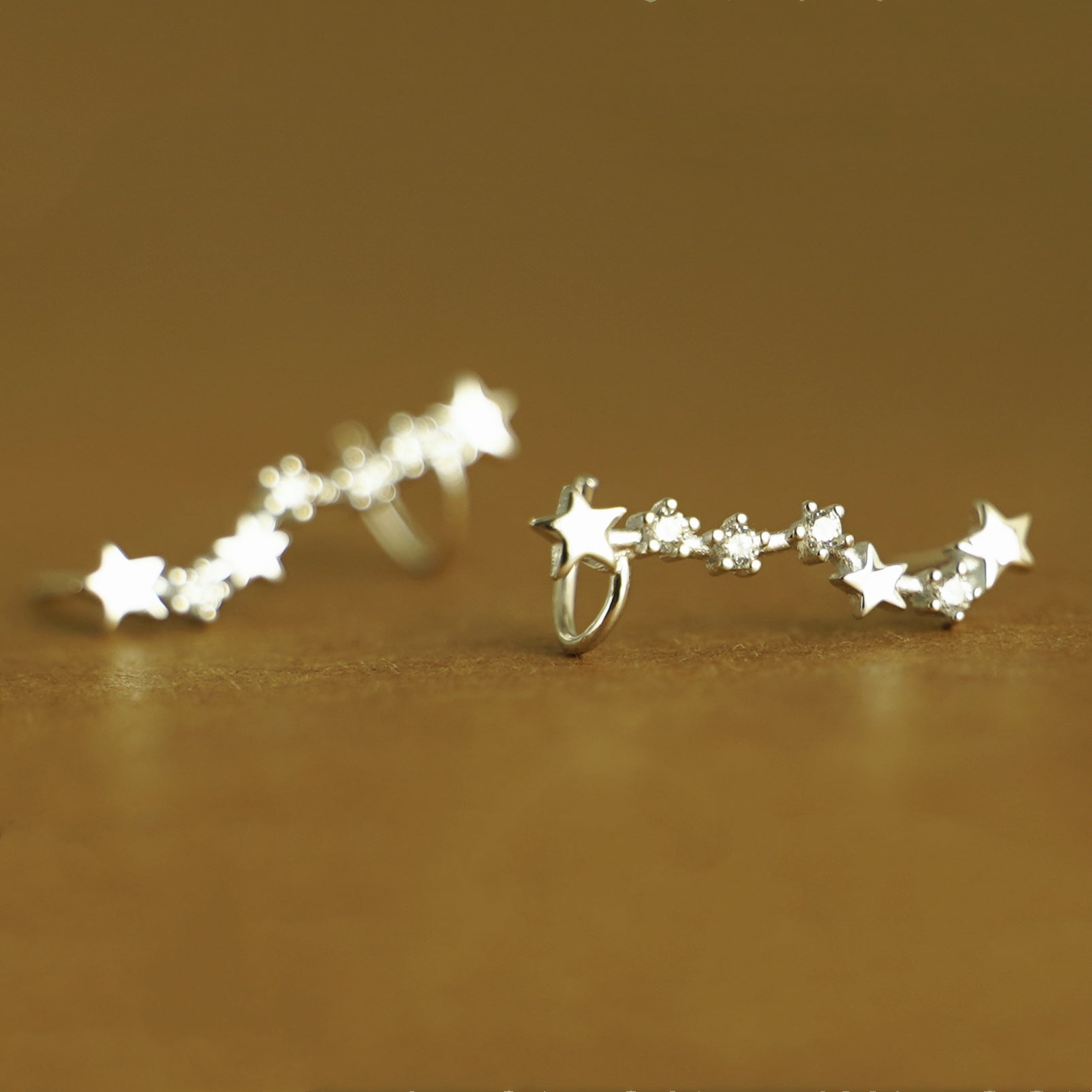 Sterling Silver CZ Celestial Stars Cuff Climber Crawler Pin Wrap Earrings - sugarkittenlondon