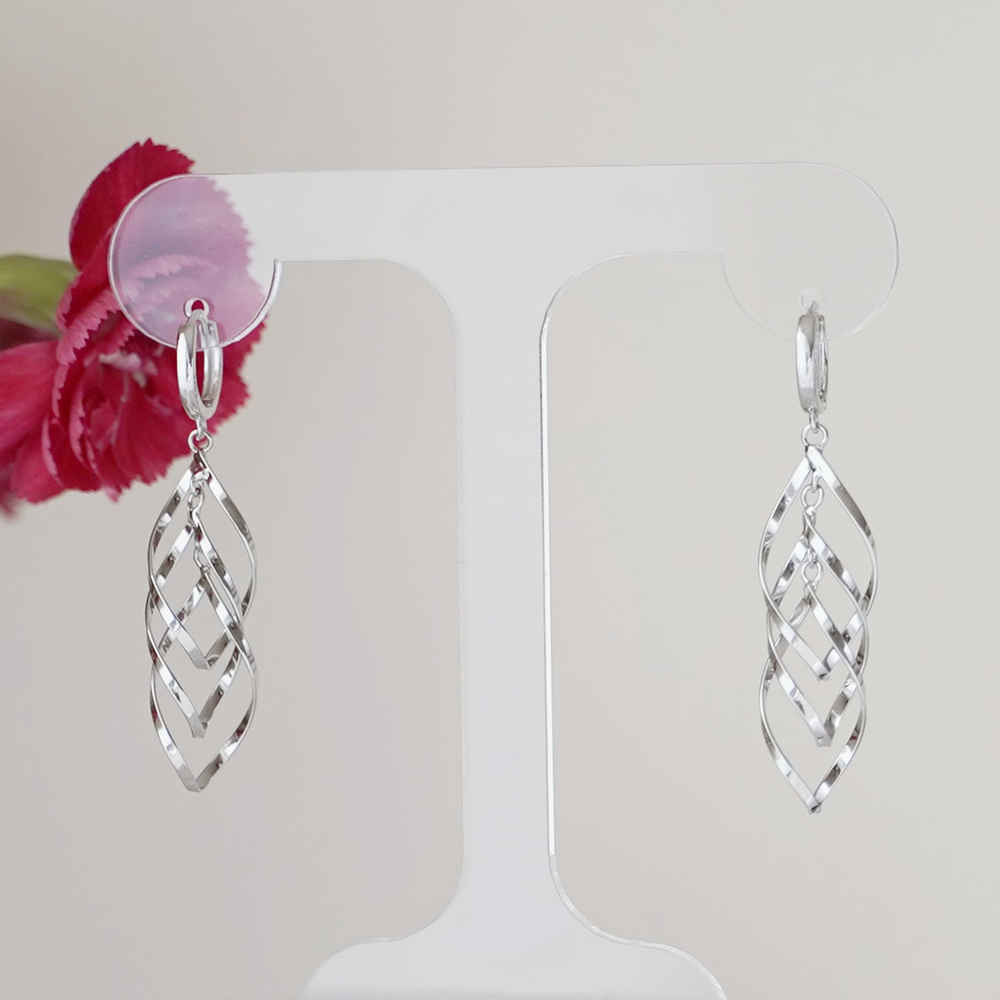 925 Sterling Silver Triple-Layer Dangly Overlapping Teardrop Hoop Earrings - sugarkittenlondon