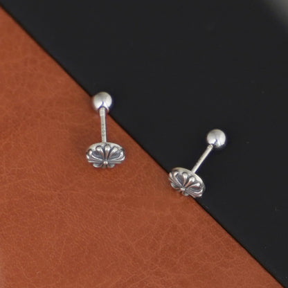 Sterling Silver 6mm Oxidized Fleury Cross Dot Barbell Bead Screw Back Earrings - sugarkittenlondon