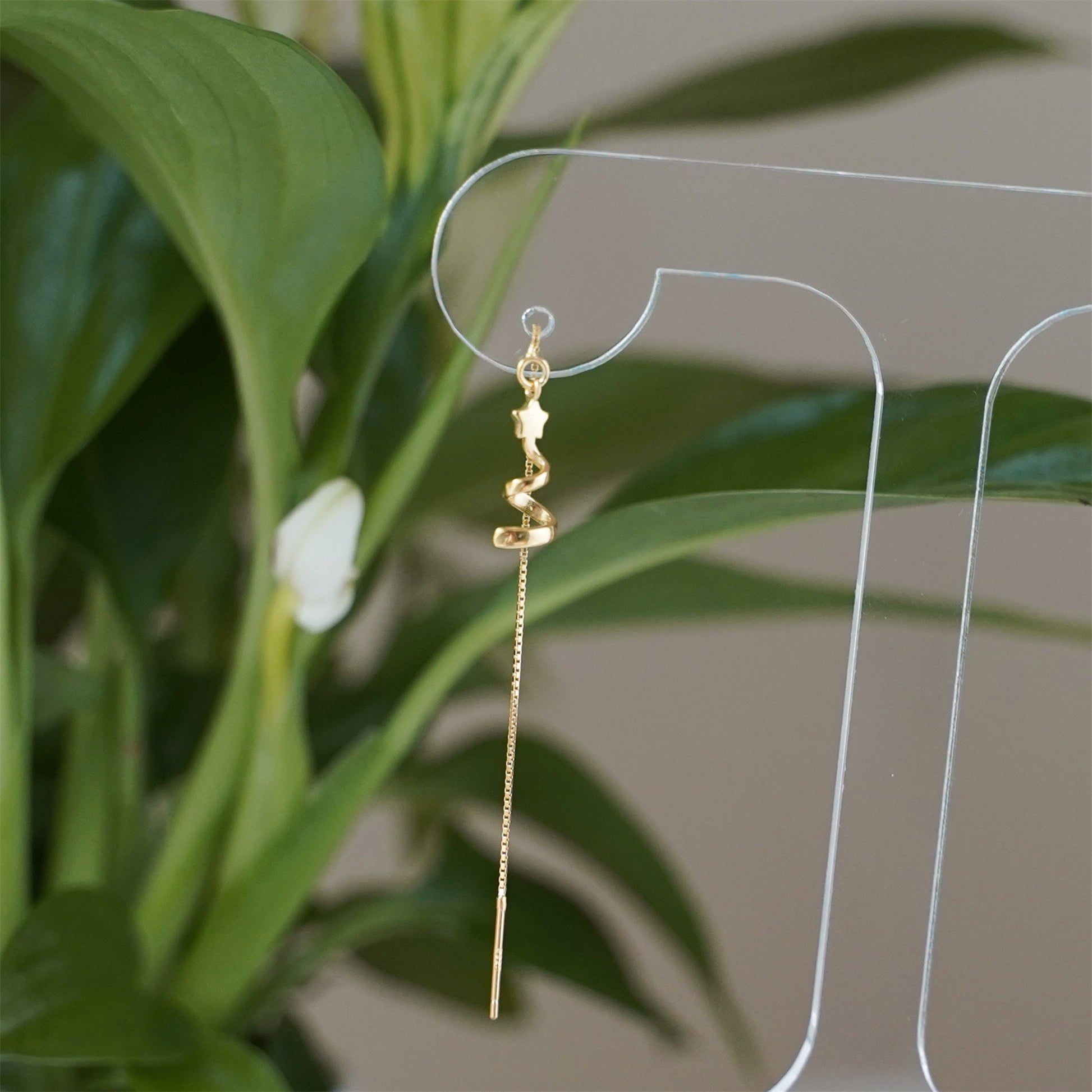 Gold on Sterling Silver Star Ribbon Xmas Tree Pull Through Threader Earrings - sugarkittenlondon