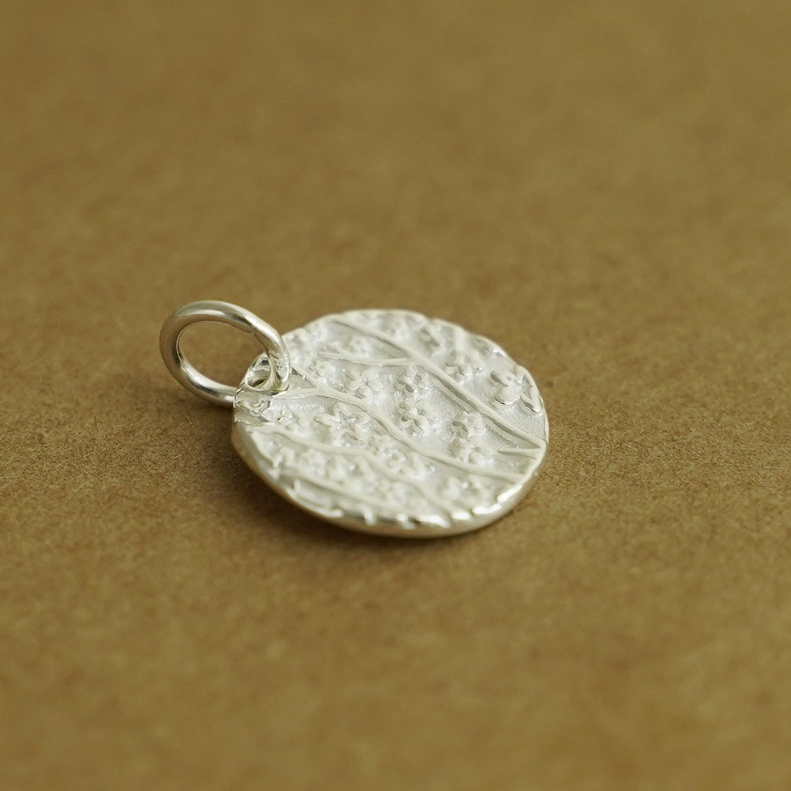 Sterling Silver Solid Plain & Oxidized Blossom Branch Round Circle Disc Pendant - sugarkittenlondon