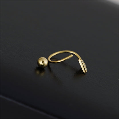 18K Gold on Sterling Silver Arrow CZ Twirl Wire Huggie Screw Back Beads Earrings - sugarkittenlondon