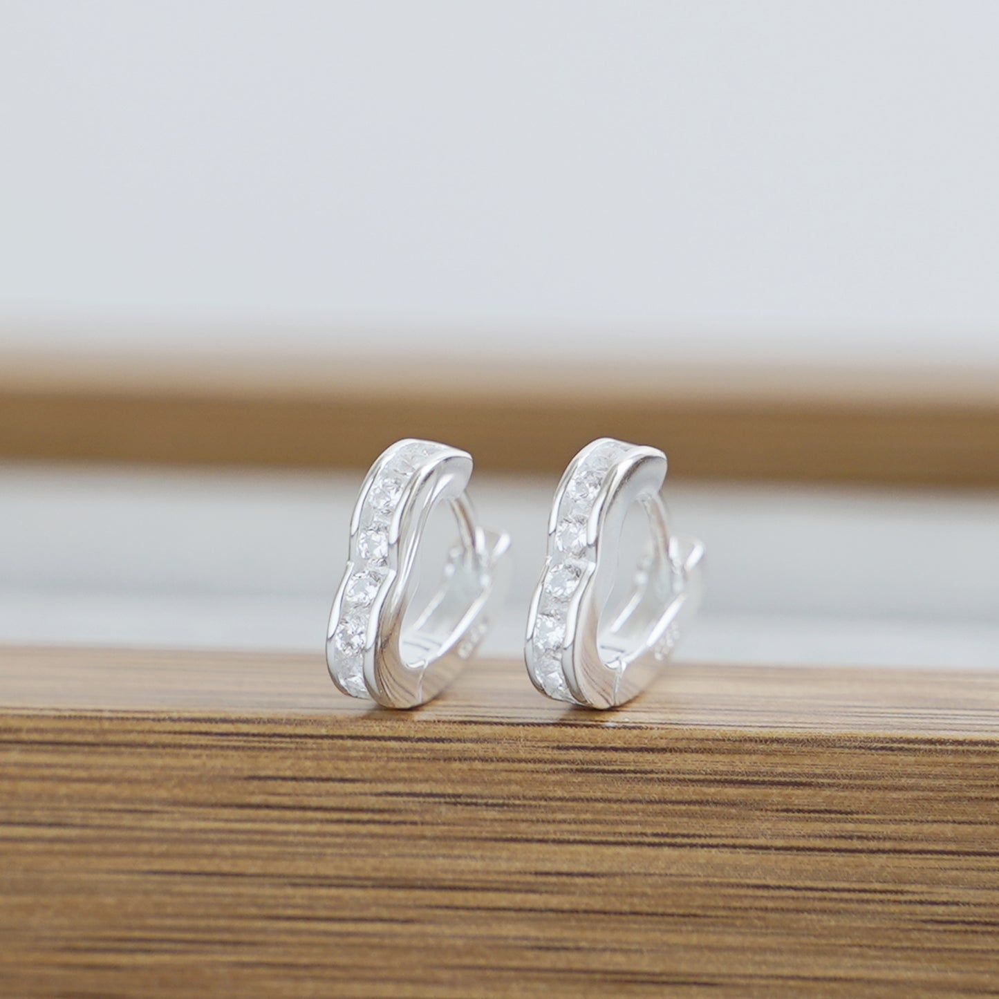 Sterling Silver Channel CZ Love Heart Eternity Huggie Hoop Earrings - sugarkittenlondon