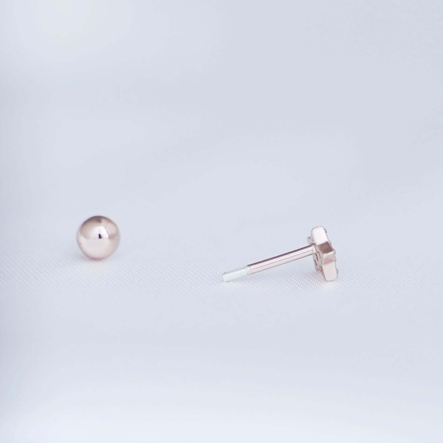 Sterling Silver Mini Shiny CZ Star Barbell Bead Ball Screw Back Earrings 3 Tones - sugarkittenlondon