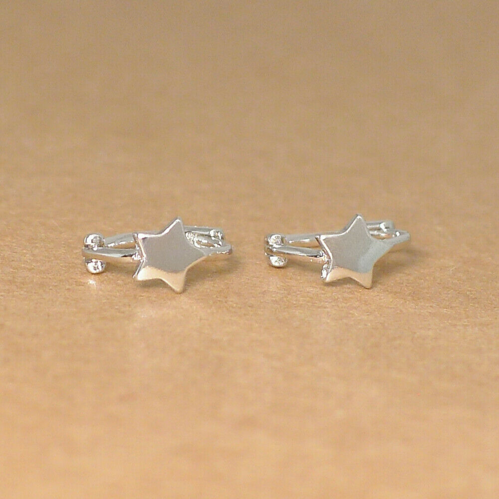 Sterling Silver Mini Hoop Plain Star Square Triangle Huggie Hinged Earrings - sugarkittenlondon