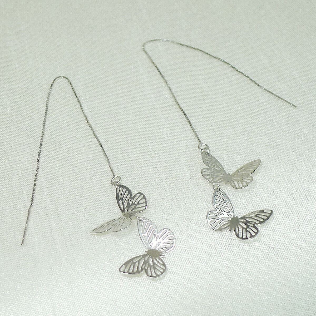 Sterling Silver Butterfly Threader Earrings - Lightweight Dangle Drop Pull Through Ear Jewelry - sugarkittenlondon