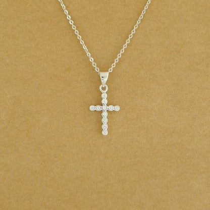 Sterling Silver Bezel Set Bubble Rounds CZ Cross Pendant Necklace 2 Chains - sugarkittenlondon