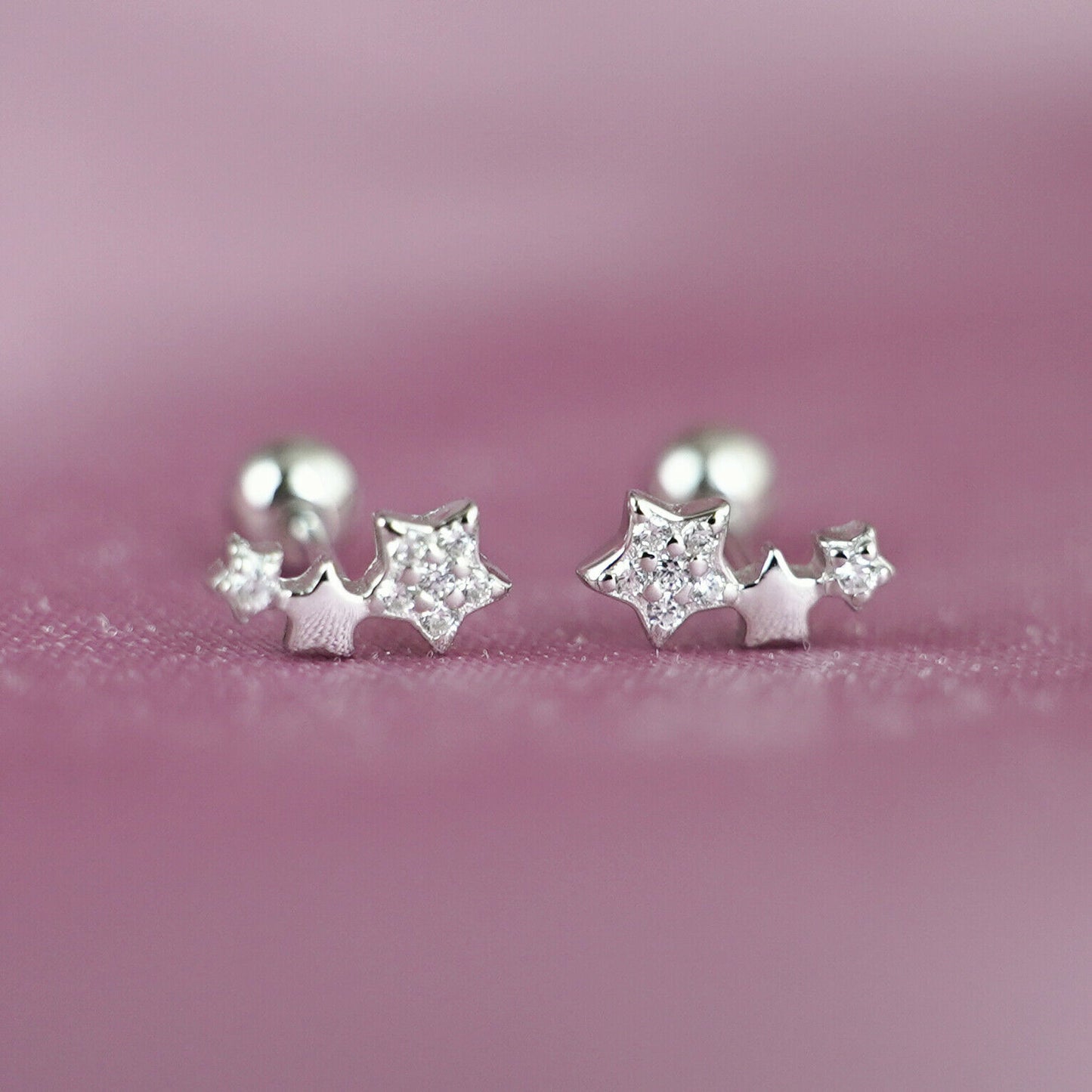 925 Sterling Silver Barbell Bead Ball Screw Back Star Earrings - sugarkittenlondon