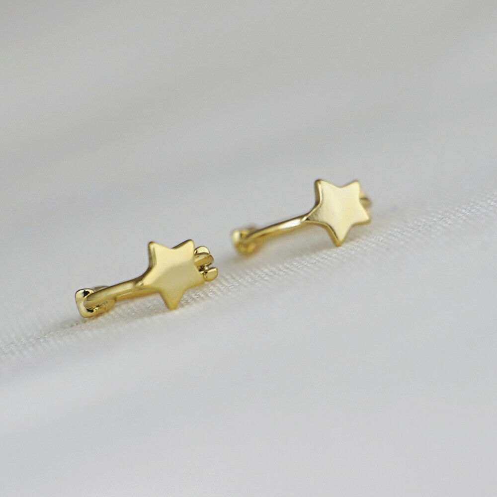 18K Gold Hinged Hoop Earrings with Mini Star, Square, and Triangle Shapes - sugarkittenlondon