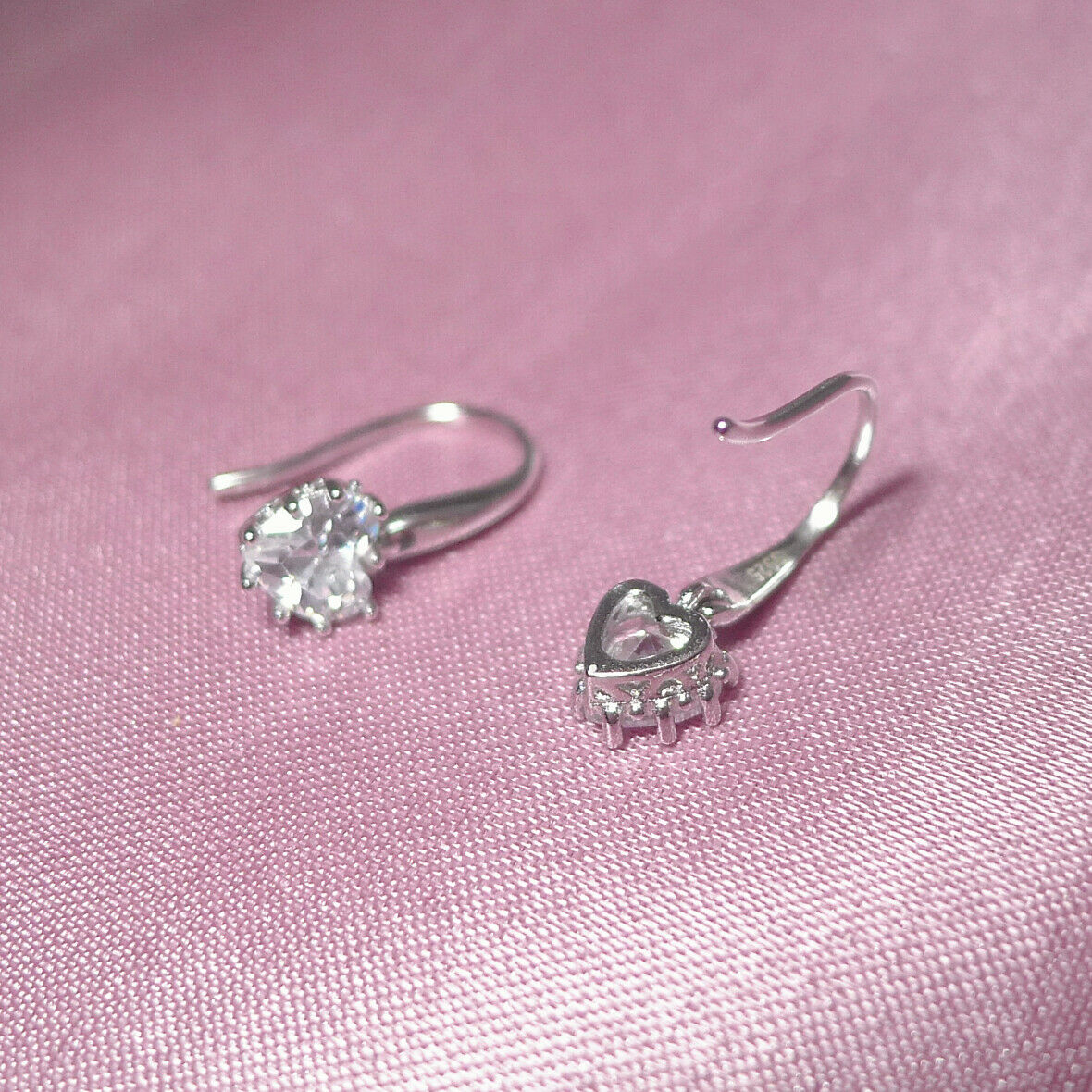 Sterling Silver Love Heart CZ Tear Drop Hook Dangle Earrings Boxed - sugarkittenlondon