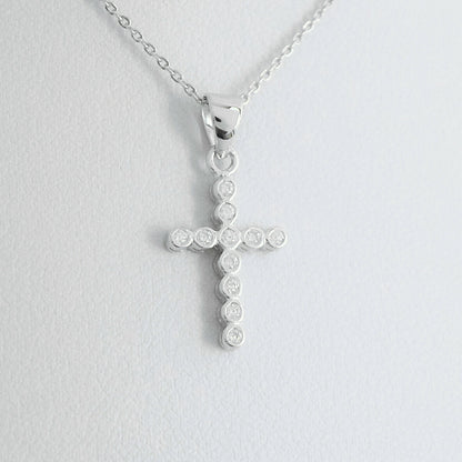 Sterling Silver Bezel Set Bubble Rounds CZ Cross Pendant Necklace 2 Chains - sugarkittenlondon