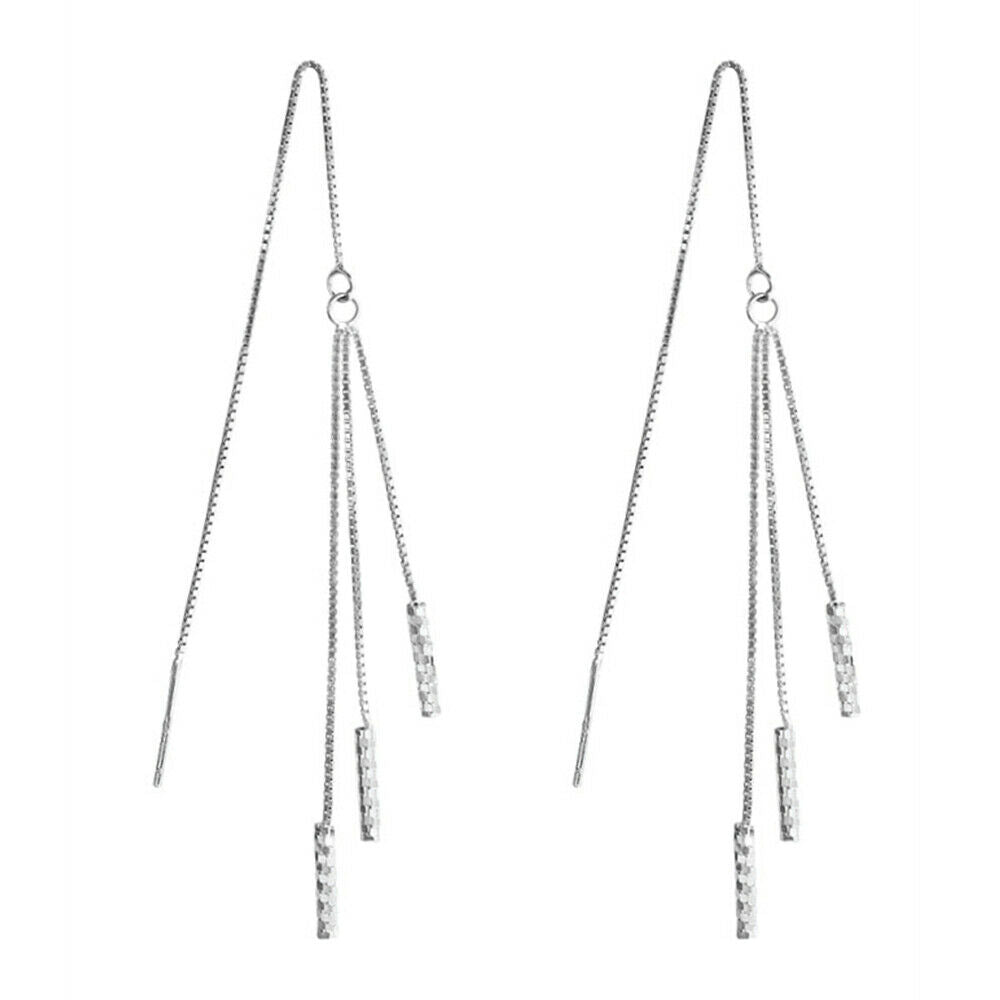 Long Drop Pull Through Threader Earrings in 925 Sterling Silver - sugarkittenlondon