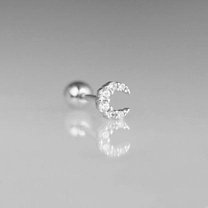 CZ Crescent Moon Stud Earrings in 925 Sterling Silver - sugarkittenlondon