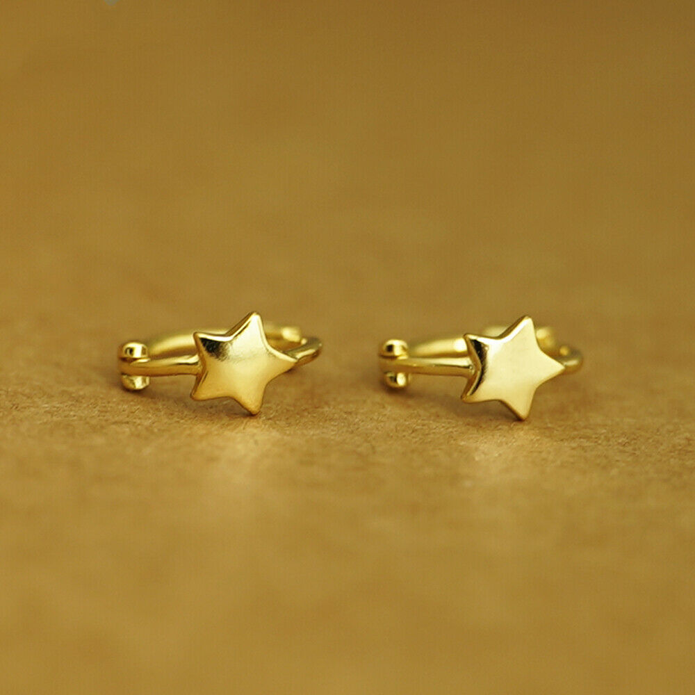 18K Gold Hinged Hoop Earrings with Mini Star, Square, and Triangle Shapes - sugarkittenlondon