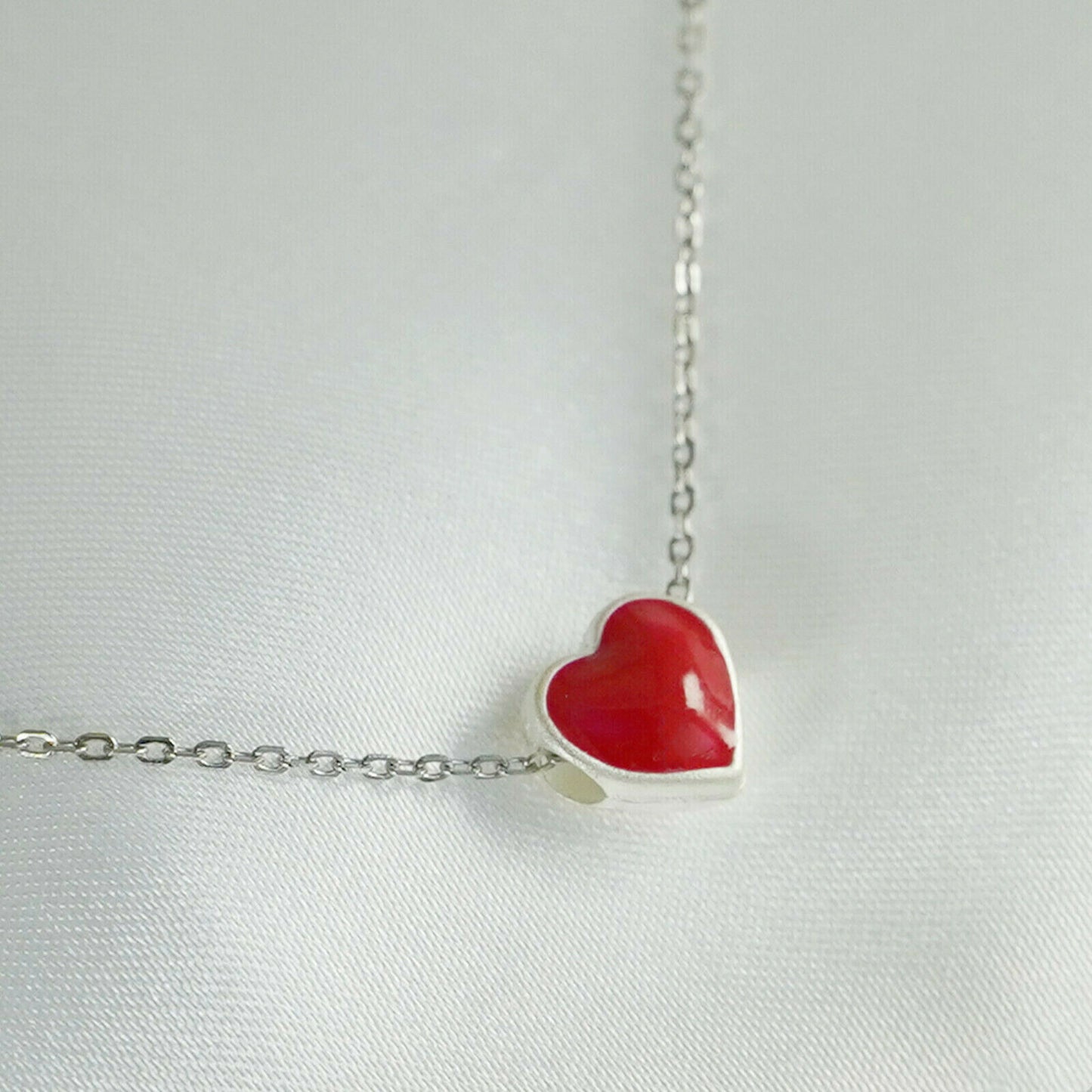 Fine Silver 999 Glazed Red Love Heart Sliding Spacer Charm Pendant - sugarkittenlondon