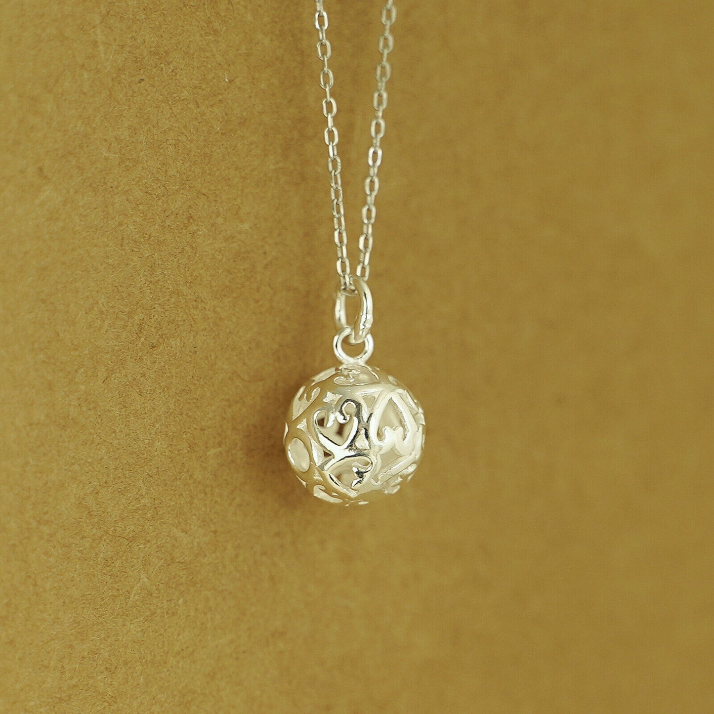Sterling Silver Filigree 3D Love Heart Ball Charm Necklace Pendant 10mm 12mm - sugarkittenlondon