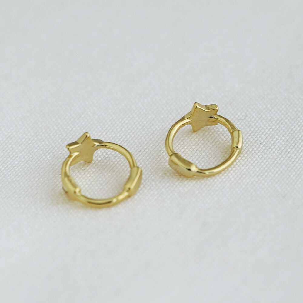 18K Gold Hinged Hoop Earrings with Mini Star, Square, and Triangle Shapes - sugarkittenlondon