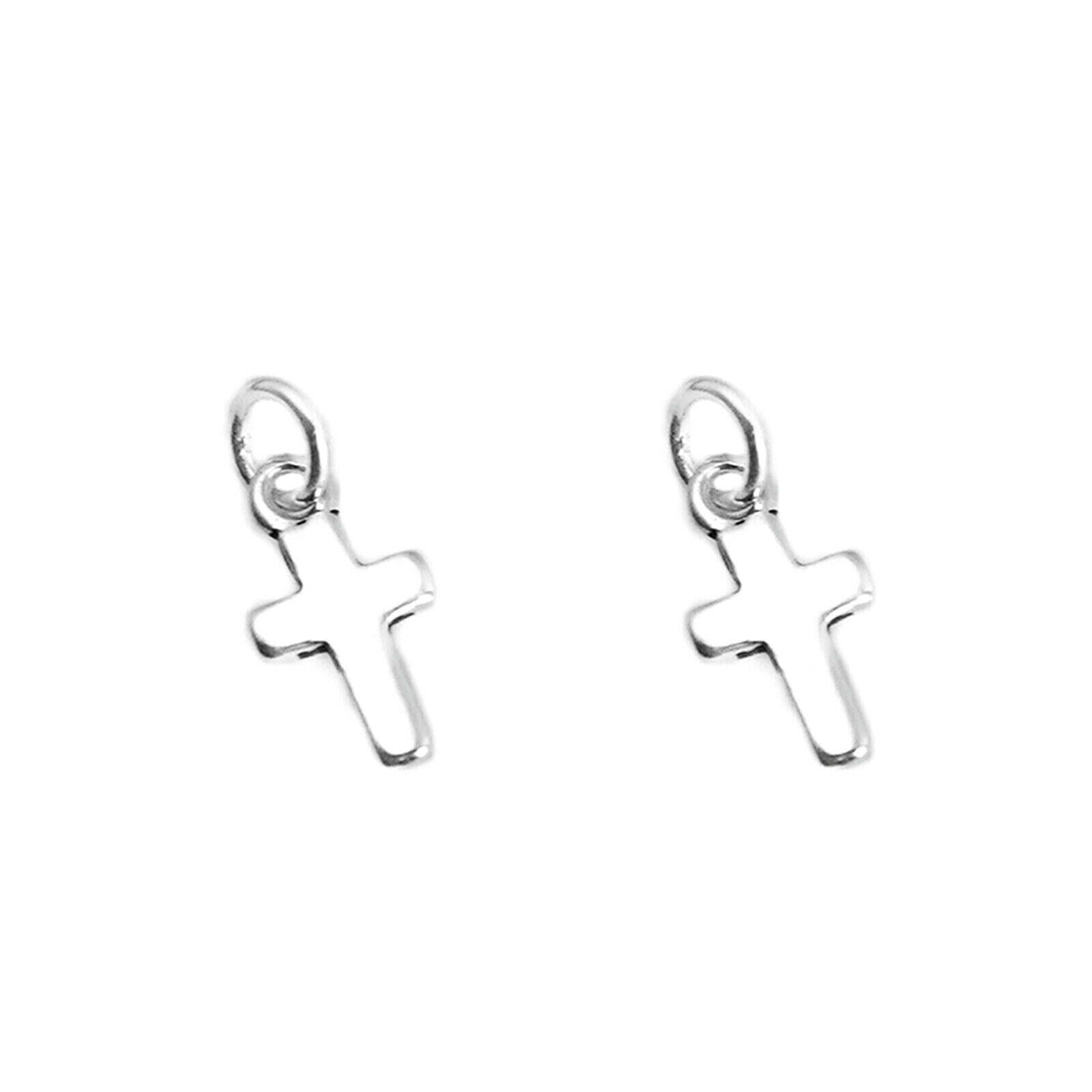 2 Sterling Silver Mini Plain Simple Cross Charms Jewellery Boxed - sugarkittenlondon