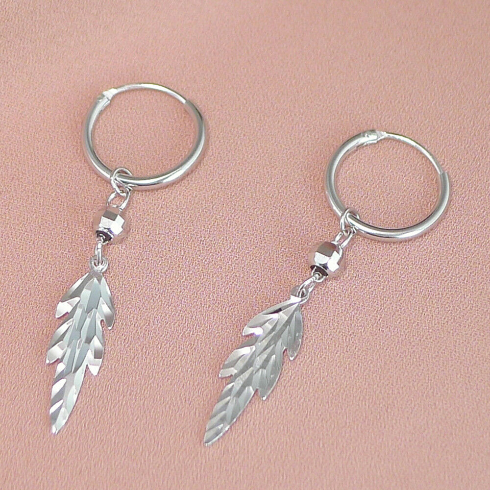 Sterling Silver Long Sleeper Disco Ball Bead Leaf Drop Circle Earrings - sugarkittenlondon