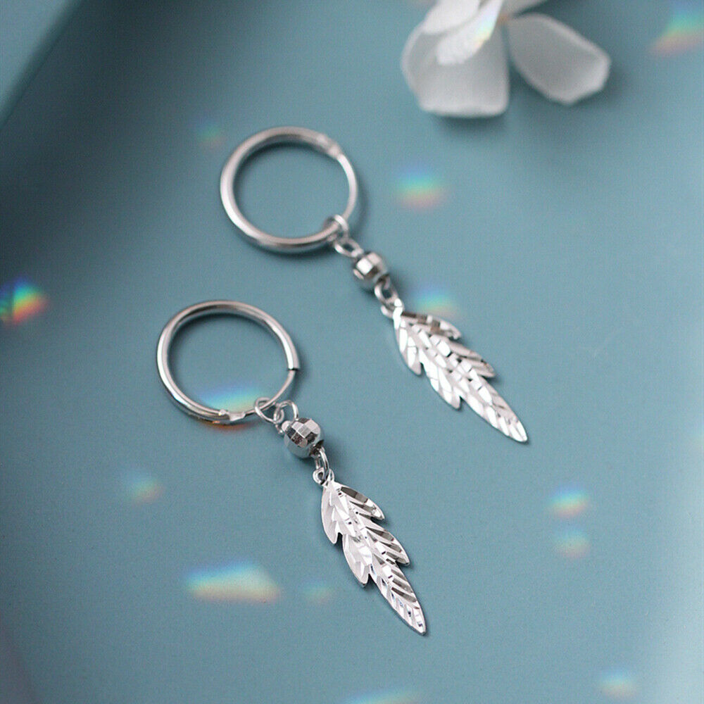 Sterling Silver Long Sleeper Leaf Drop Earrings with Disco Balls - sugarkittenlondon