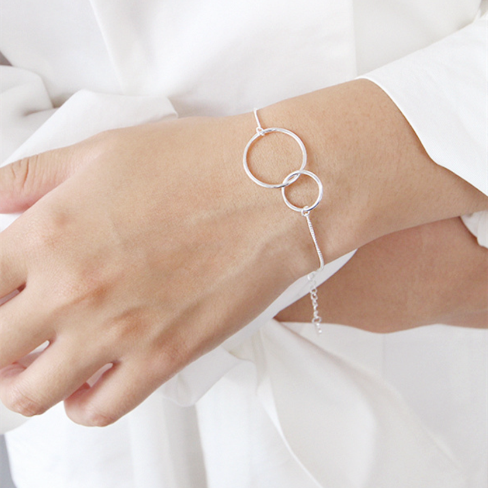 925 Double Circle Sterling Silver Eternity Bracelet - sugarkittenlondon