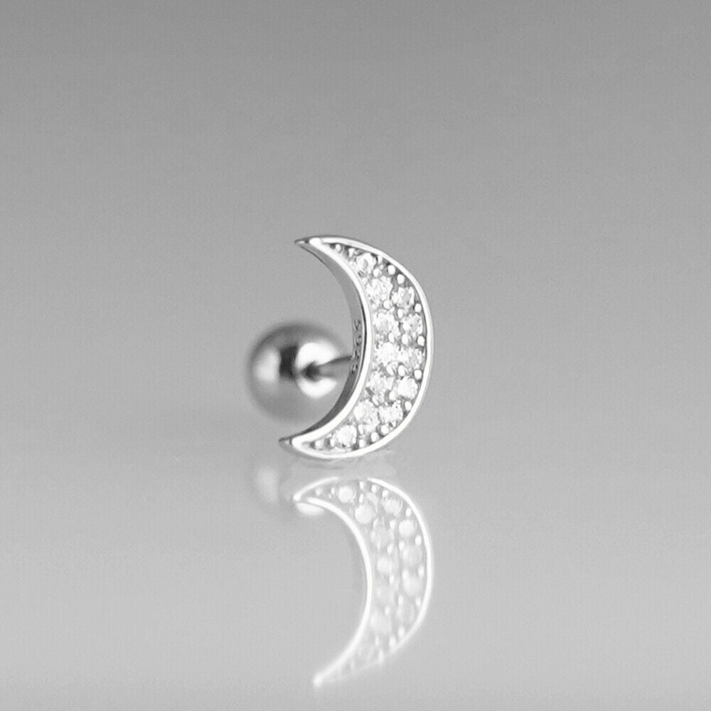 Sterling Silver Cubic Zirconia Moon Barbell Bead Ball Screw Back Stud Earrings - sugarkittenlondon