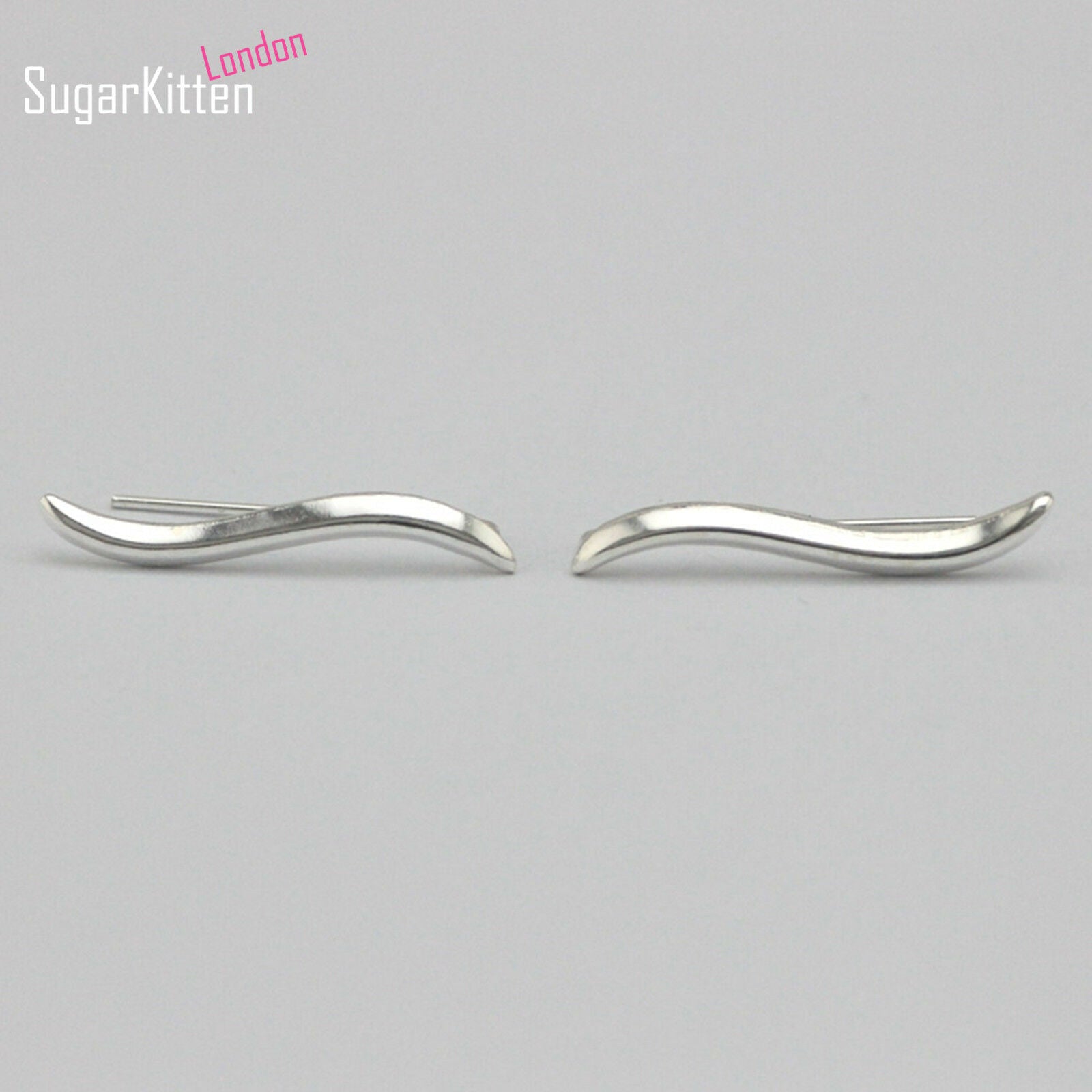 Sterling Silver Hollow Simple Wavy Vine Line Cuff Climber Crawler Earrings - sugarkittenlondon