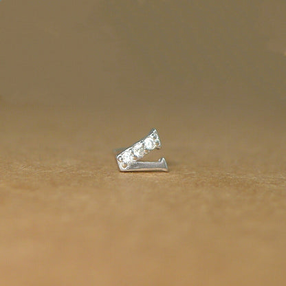 Sterling Silver Small Paved CZ Initial A-Z Alphabet Letter Stud Earrings - sugarkittenlondon