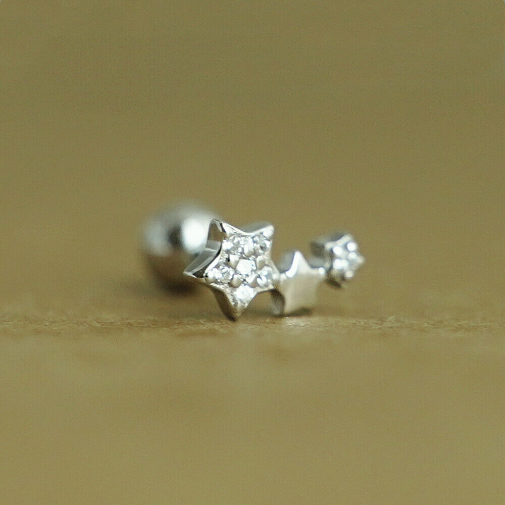 925 Sterling Silver Barbell Bead Ball Screw Back Star Earrings - sugarkittenlondon