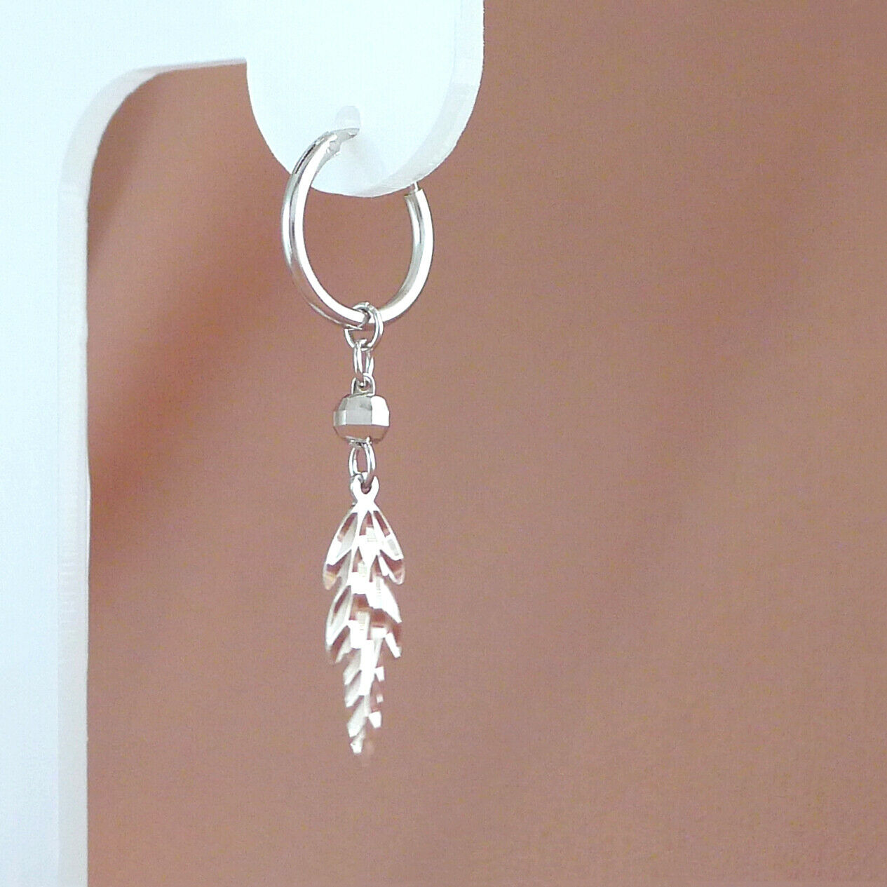 Sterling Silver Long Sleeper Leaf Drop Earrings with Disco Balls - sugarkittenlondon