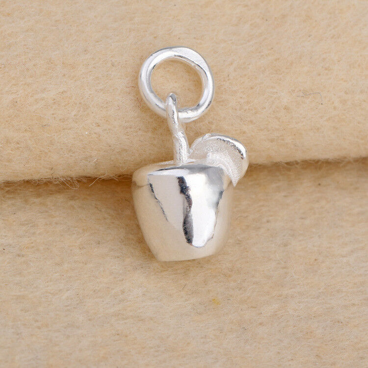 Sterling Silver Solid 3D Plain Simple Apple Leaf Pendant Charm Gift - sugarkittenlondon