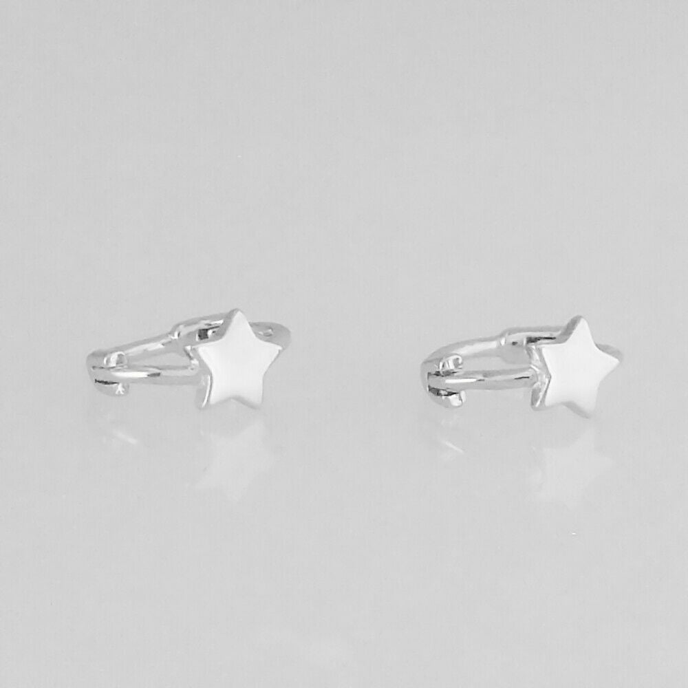 Sterling Silver Mini Hoop Plain Star Square Triangle Huggie Hinged Earrings - sugarkittenlondon