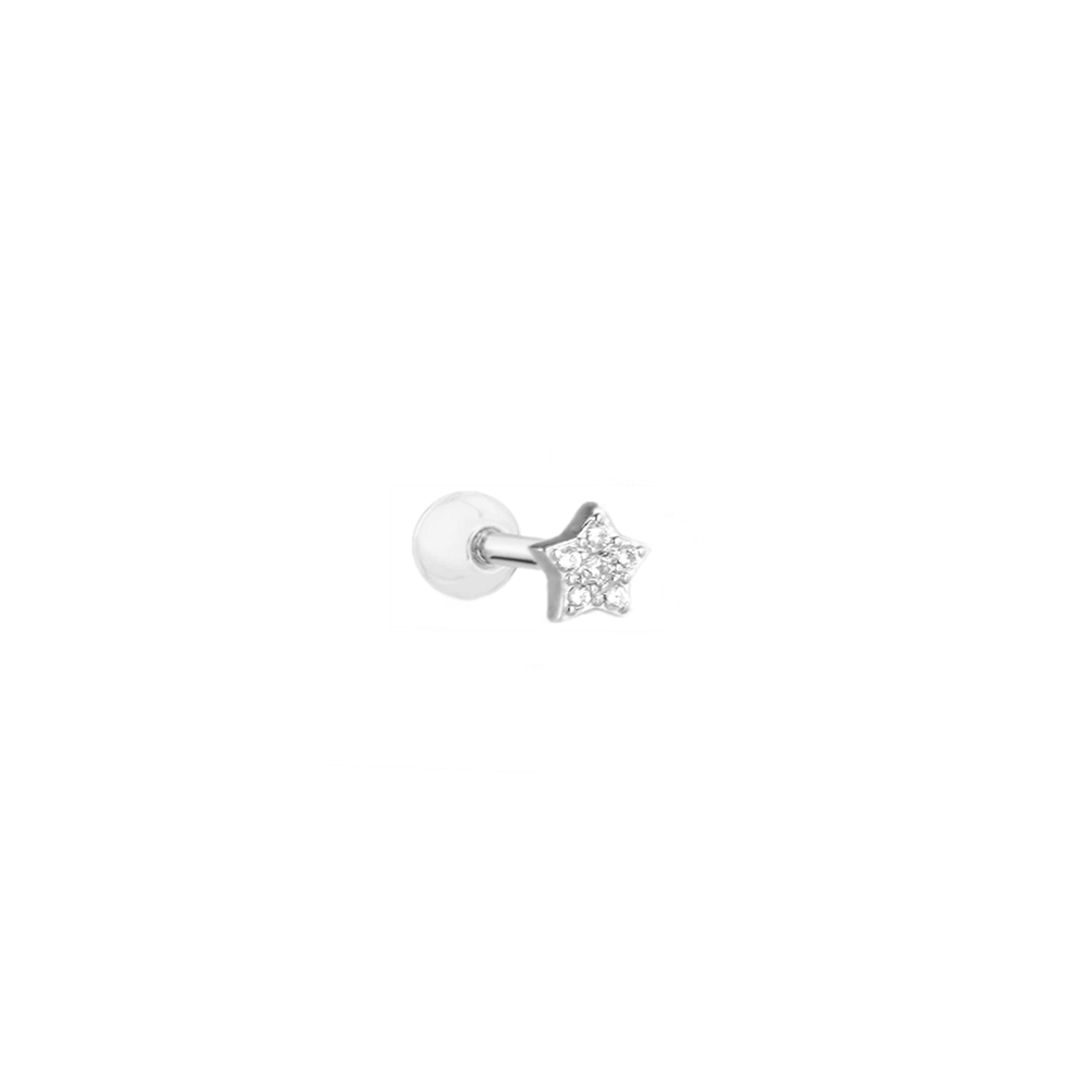 Sterling Silver Mini Shiny CZ Star Barbell Bead Ball Screw Back Earrings 3 Tones - sugarkittenlondon