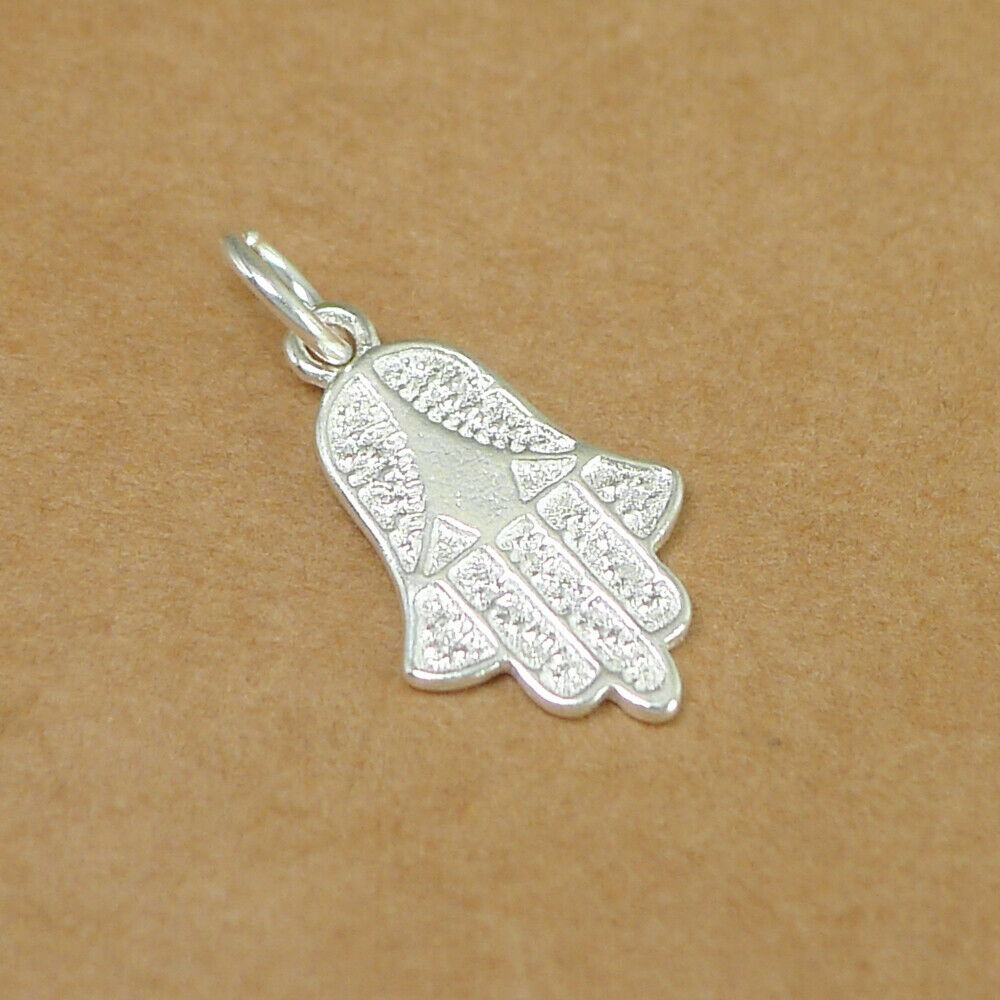 Sterling Silver Refined Evil Eye Hamsa Hand of Fatima Necklace Charm Pendant - sugarkittenlondon