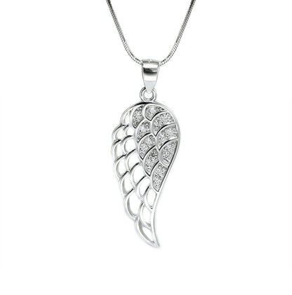 Sterling Silver Angel Feather Hollow White Paved CZ Wing Pendant Necklace - sugarkittenlondon