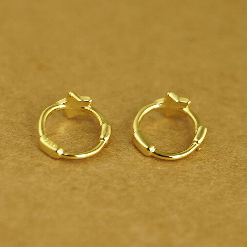 18K Gold Hinged Hoop Earrings with Mini Star, Square, and Triangle Shapes - sugarkittenlondon