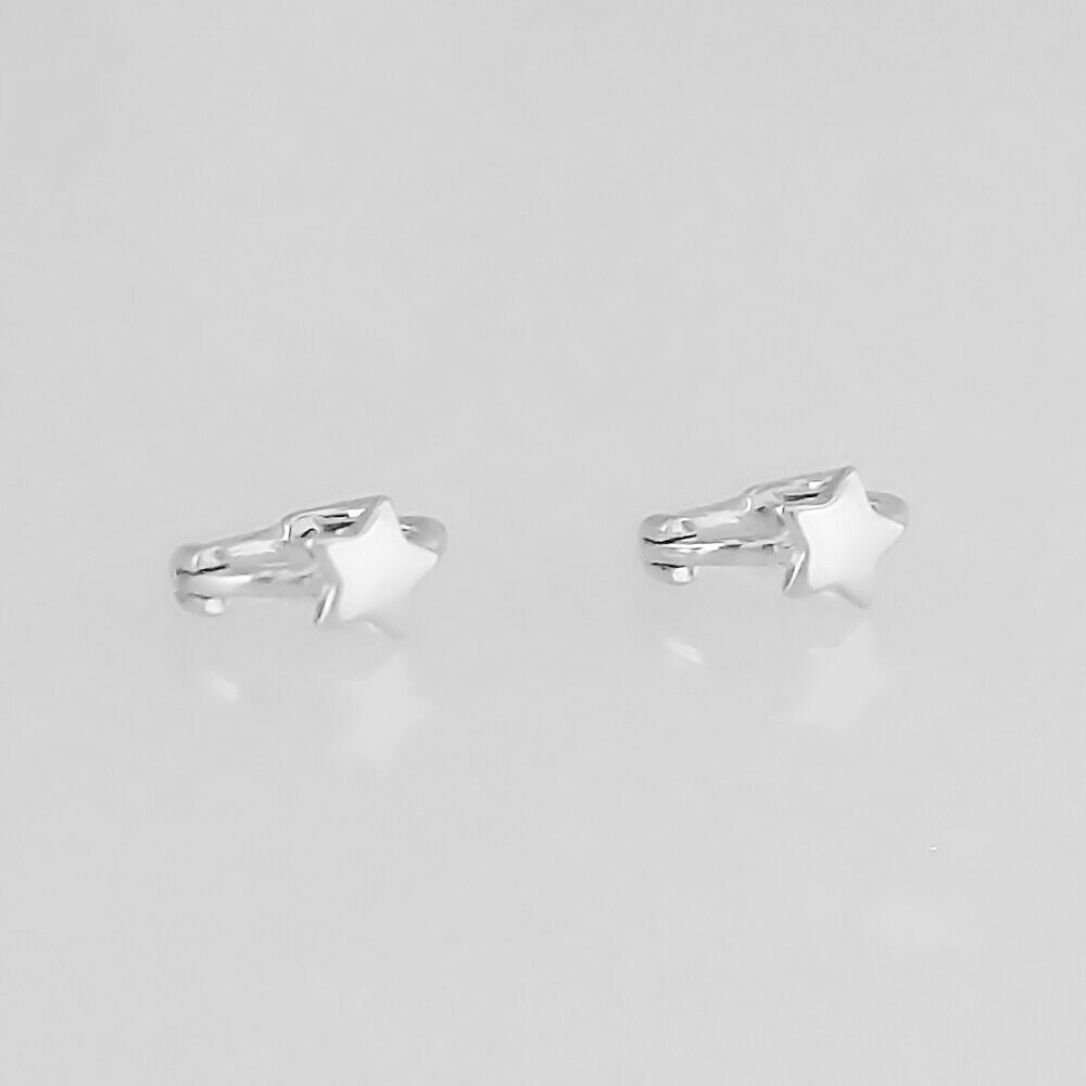 Sterling Silver Mini Hoop Plain Star Square Triangle Huggie Hinged Earrings - sugarkittenlondon