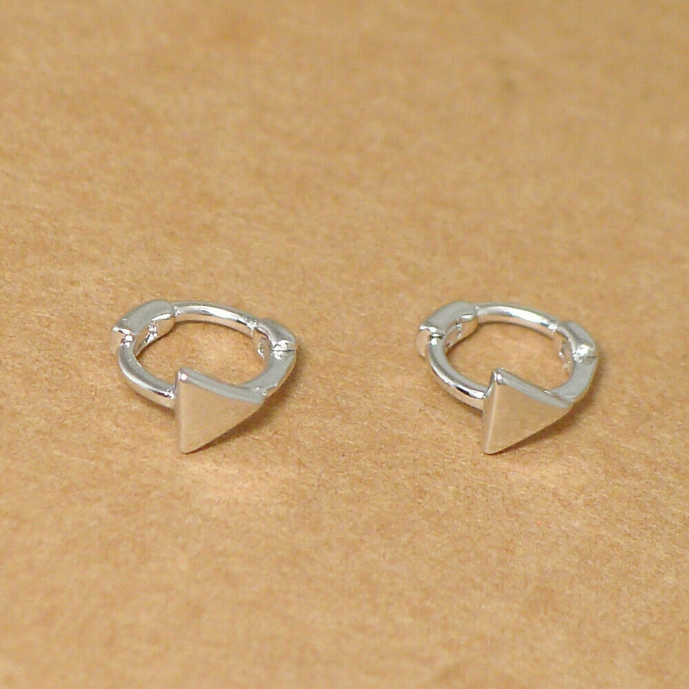 Sterling Silver Mini Hoop Plain Star Square Triangle Huggie Hinged Earrings - sugarkittenlondon