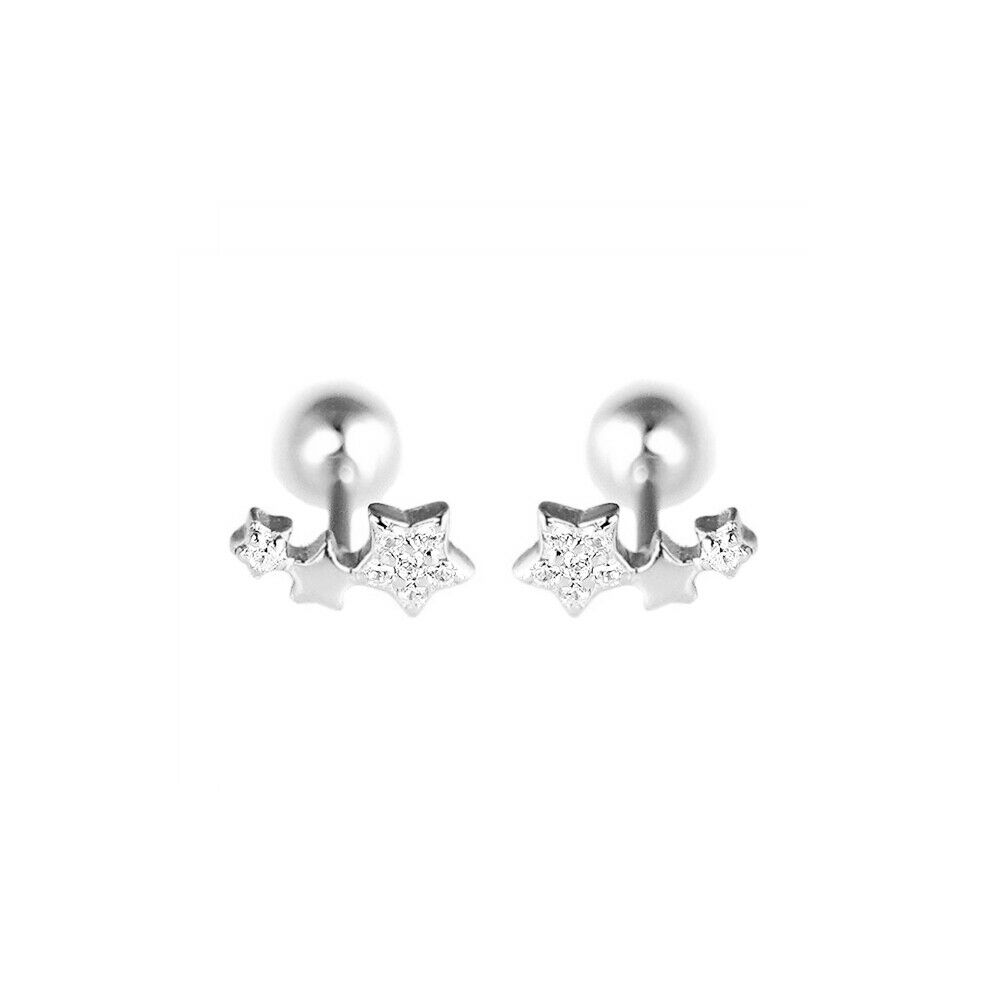 925 Sterling Silver Barbell Bead Ball Screw Back Star Earrings - sugarkittenlondon