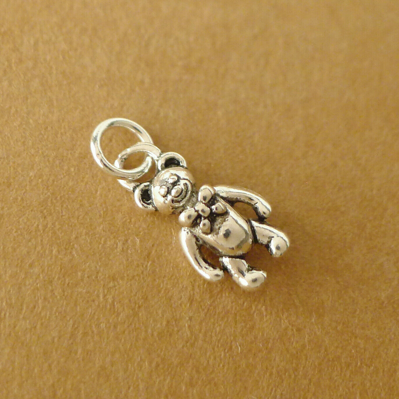 Sterling Silver Mini Oxidized 3D Bear with Bow Tie Charm Pendant - sugarkittenlondon