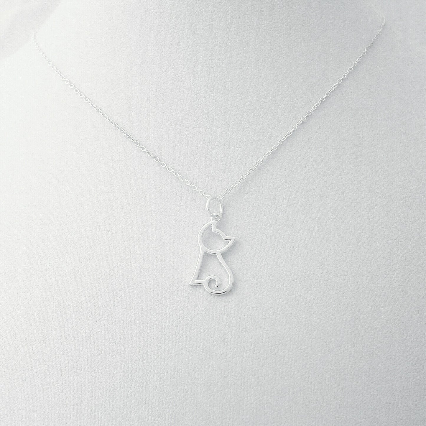 Sterling Silver Hollow Cat Kitten Pendant Charm for Necklace - sugarkittenlondon