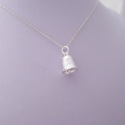 Sterling Silver 3D Shiny Flowery Jingling Ring Jingle Bell Pendant Charm - sugarkittenlondon