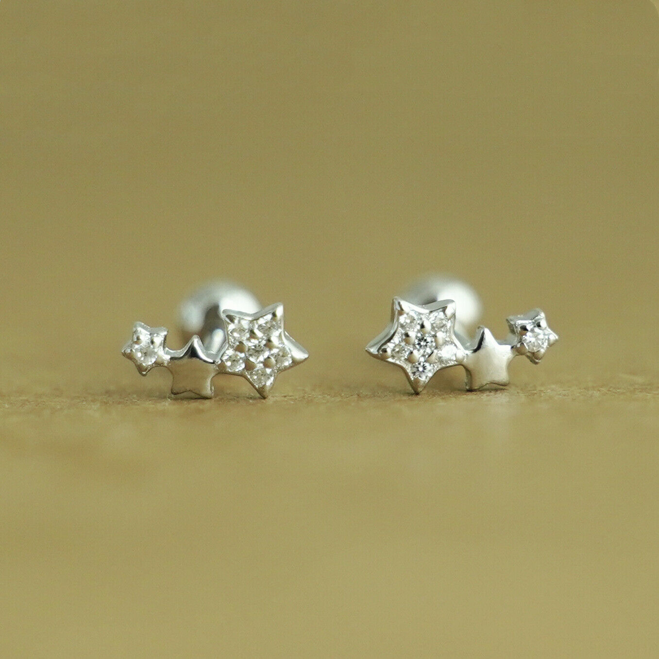 925 Sterling Silver Barbell Bead Ball Screw Back Star Earrings - sugarkittenlondon