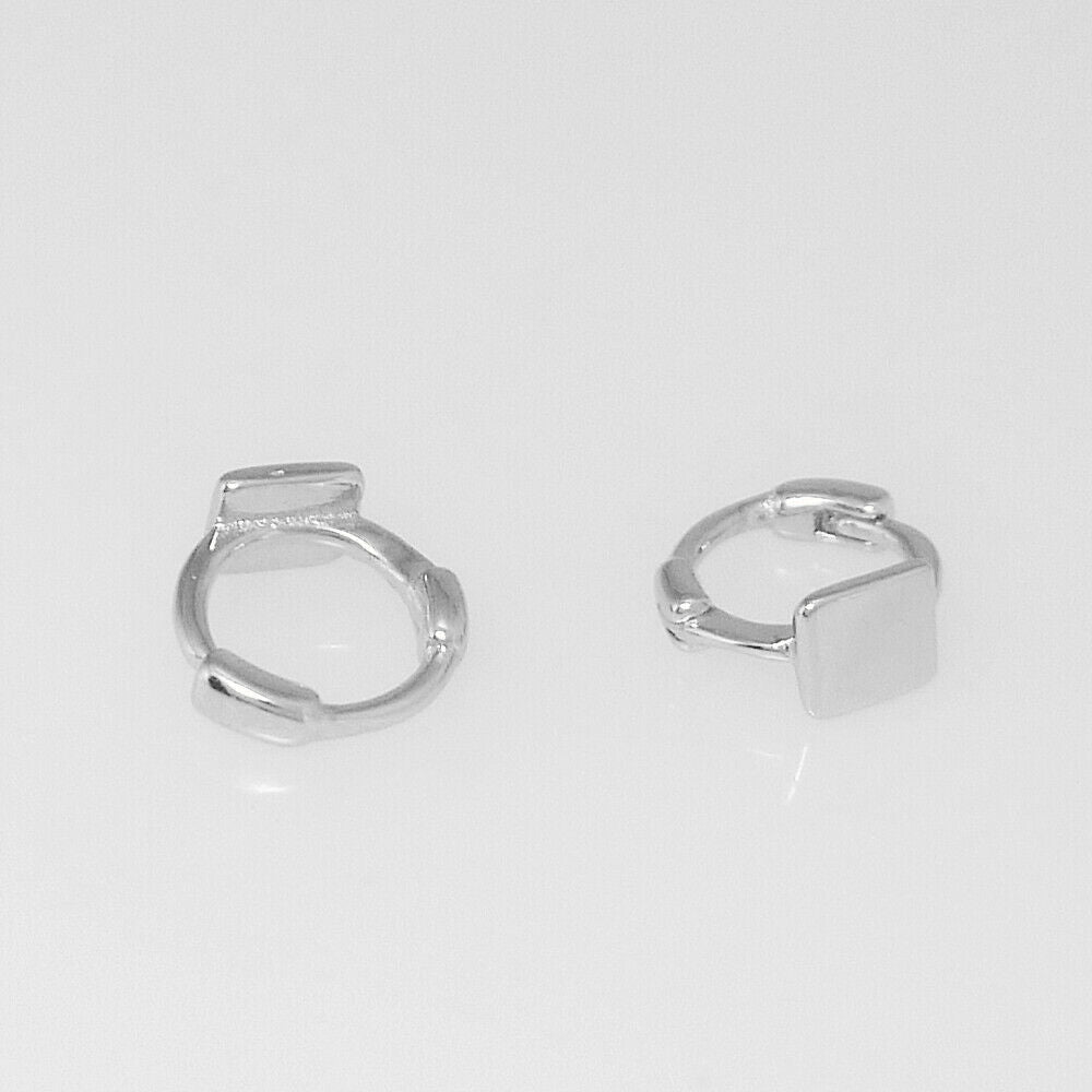 Sterling Silver Mini Hoop Plain Star Square Triangle Huggie Hinged Earrings - sugarkittenlondon