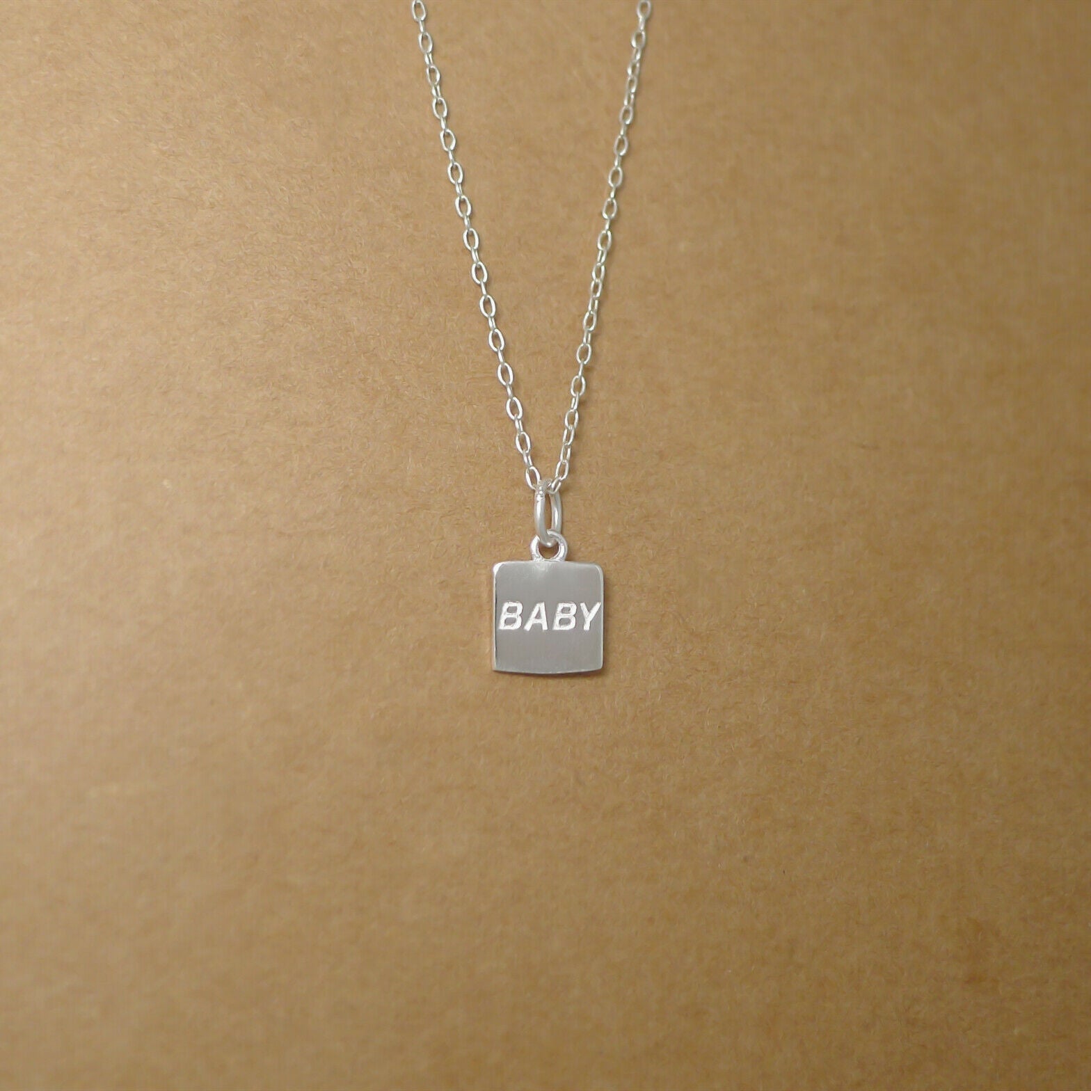 Sterling Silver BABY 7mm Square Pad Cube Disc Tag Pendant Charm - sugarkittenlondon