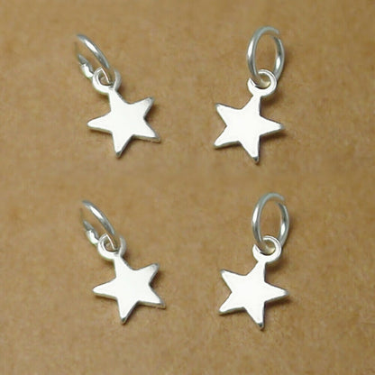 Sterling Silver Thin Lucky Star Charms Pendants 3.5 6 7.5 8 10mm - sugarkittenlondon