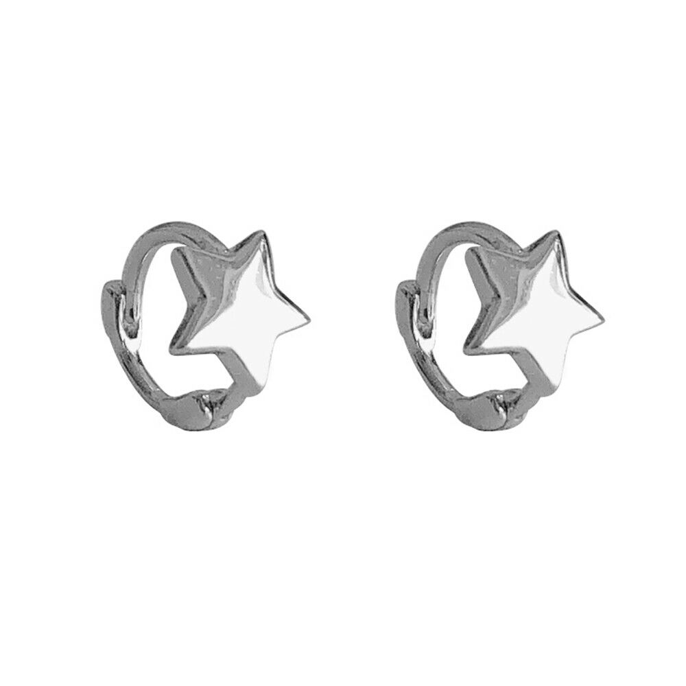 Sterling Silver Mini Hoop Plain Star Square Triangle Huggie Hinged Earrings - sugarkittenlondon