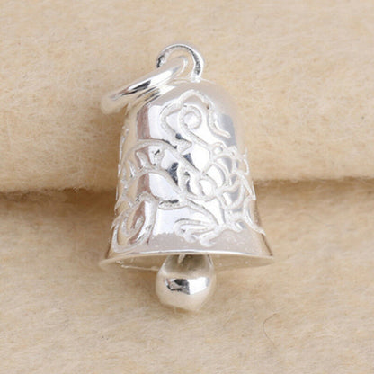 Sterling Silver 3D Shiny Flowery Jingling Ring Jingle Bell Pendant Charm - sugarkittenlondon